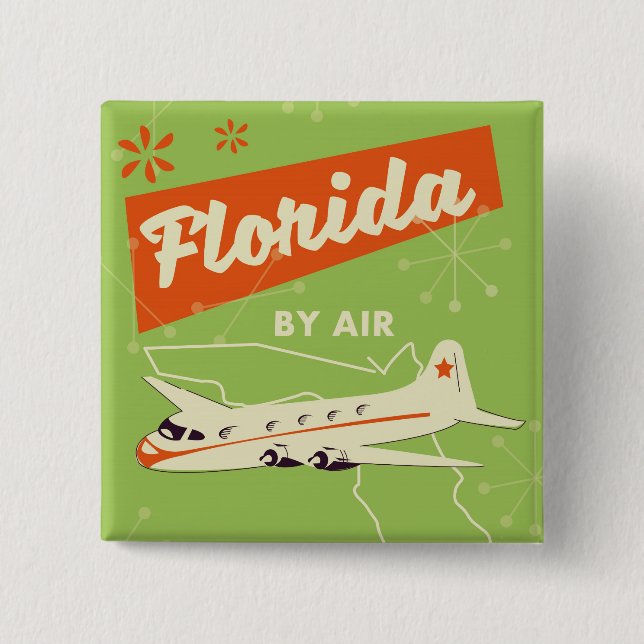 Florida State retro poster. 2 Inch Square Button (Front)