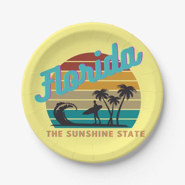 Florida State Retro Vintage Sunset Paper Plate (Front)