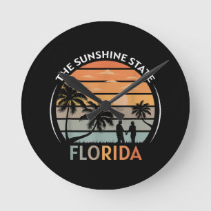 Florida Summer Beach Vintage Sunset Round Clock