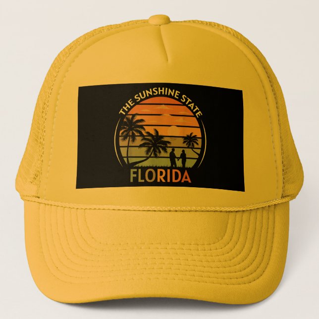 Florida Summer Beach Vintage Sunset Trucker Hat (Front)