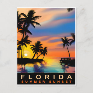 Florida, Summer Sunset with Palm Trees, Travel Postcard