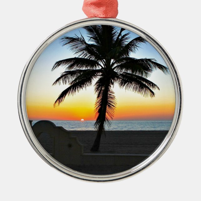 Florida Sunrise with Palm Tree Metal Ornament (Front)