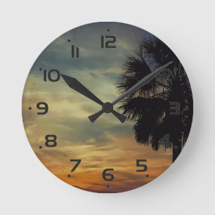 Florida Sunset and Palm Tree Round Clock