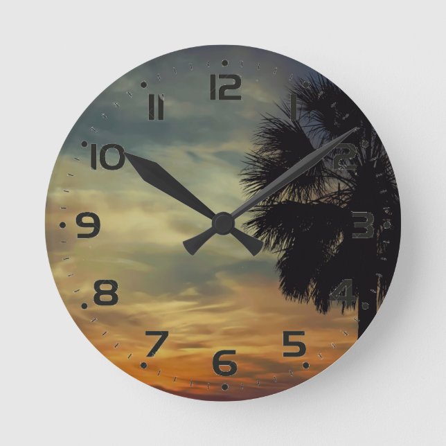 Florida Sunset and Palm Tree Round Clock (Front)