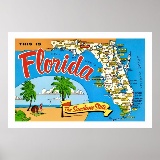 Florida Sunshine 20x30 Map Poster Print (Front)