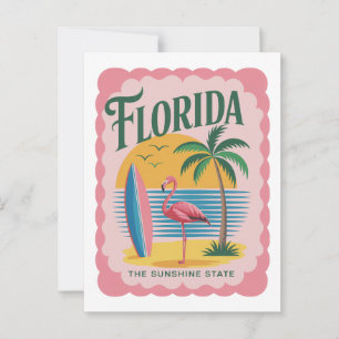 Florida The Sunshine State Retro Flamingo Beach Postcard