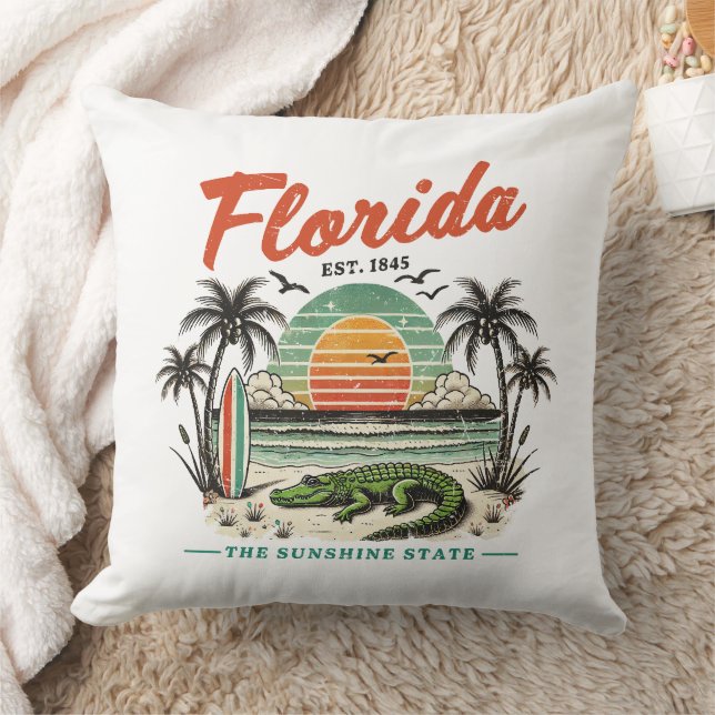 Florida, The Sunshine State – Sunset Beach Scene Throw Pillow (Blanket)