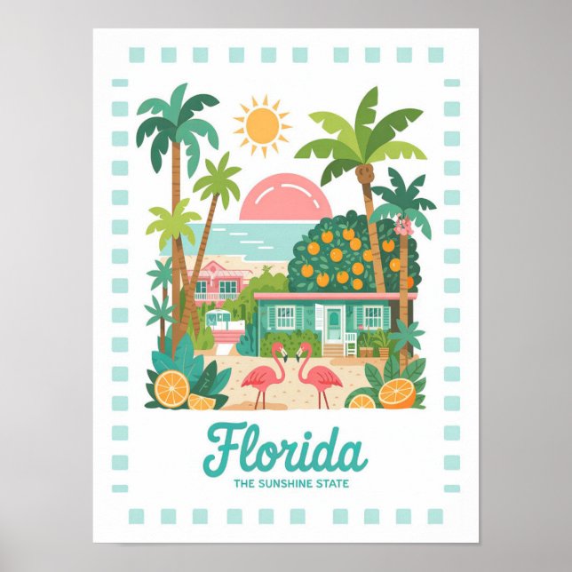 Florida the Sunshine State USA Summer Travel Poster (Front)