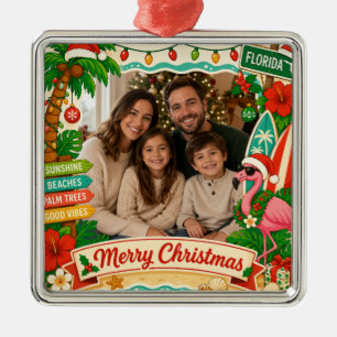 Florida Tropical Christmas Family Photo Metal Ornament