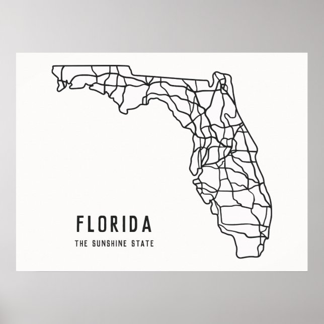 Florida US State road map - Sunshine State map Poster (Front)