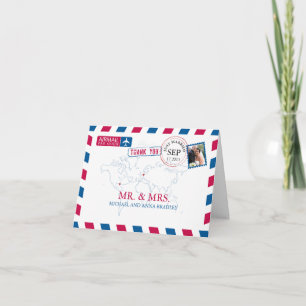 FLORIDA USA & GERMANY Airmail Wedding Thank You Card