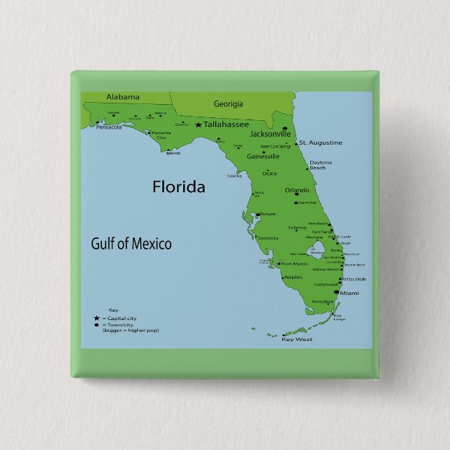 FLORIDA USA MAP 2 INCH SQUARE BUTTON (Front)