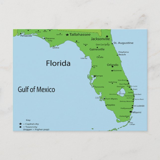 Florida USA Map - Gulf of Mexico Holiday Postcard (Front)