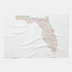 Florida USA Slang Word Art Map  Kitchen Towel