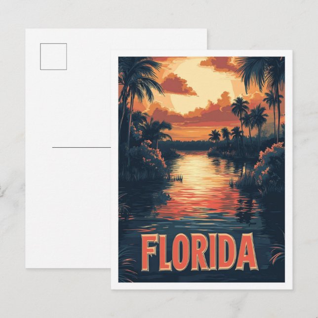 Florida USA Vintage Illustration Travel Postcard (Front/Back)