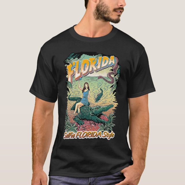 Florida Vacation Selfie Travel Design! Alligator S T-Shirt (Front)