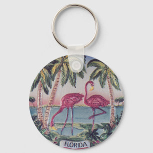 Florida vintage flamingoes and palm trees keychain