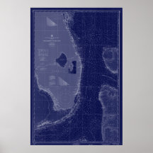 Florida Vintage Map Nautical Chart Blue Art