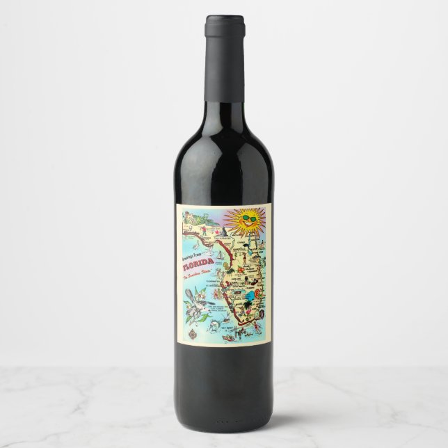 Florida Vintage Map  Wine Label (Front)