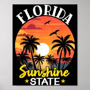 Florida Vintage Palm Tree Beach Sunset Trocal Poster