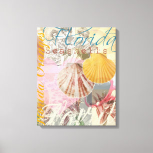 Florida Vintage Travel Beach Seashell Shell Art Canvas Print