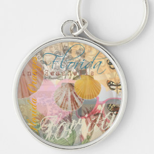 Florida Vintage Travel Beach Seashell Shell Art Keychain