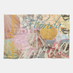 Florida Vintage Travel Beach Seashell Shell Art Kitchen Towel