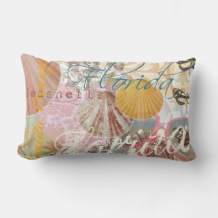 Florida Vintage Travel Beach Seashell Shell Art Lumbar Pillow