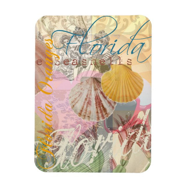 Florida Vintage Travel Beach Seashell Shell Art Magnet (Vertical)