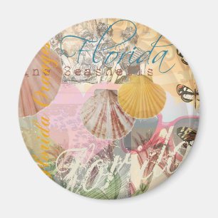 Florida Vintage Travel Beach Seashell Shell Art Magnet