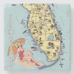 Florida vintage travel map kitsch stone coaster