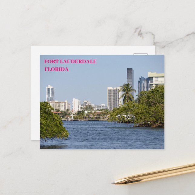 Florida Waterway to Buildings Fort Lauderdale Postcard (Front/Back In Situ)