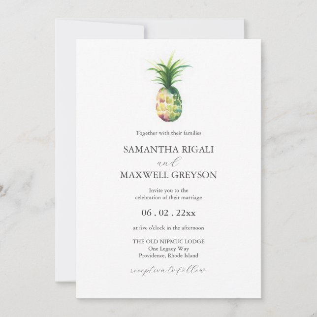 Florida Wedding Invitations Aquarelle Ananas (Devant)