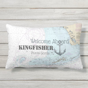 Florida Welcome Aboard Boat Name Chart + Anchor Lumbar Pillow