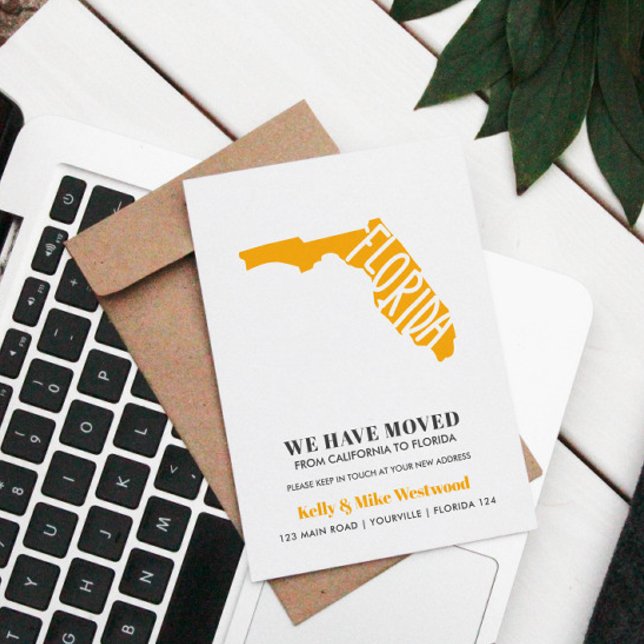 FLORIDA We've moved New address New Home    Postcard (MOVING ANNOUNCEMENT TO FLORIDA WITH STATE MAP)