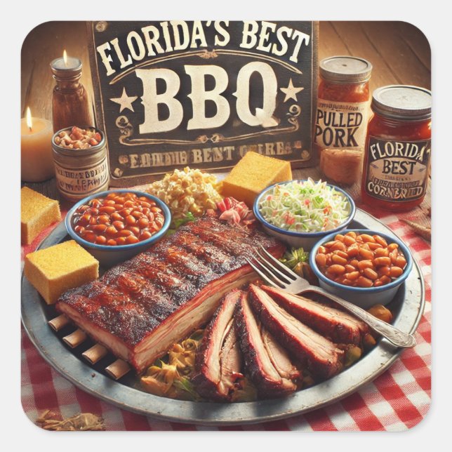 Florida's Best BBQ Square Sticker (Front)