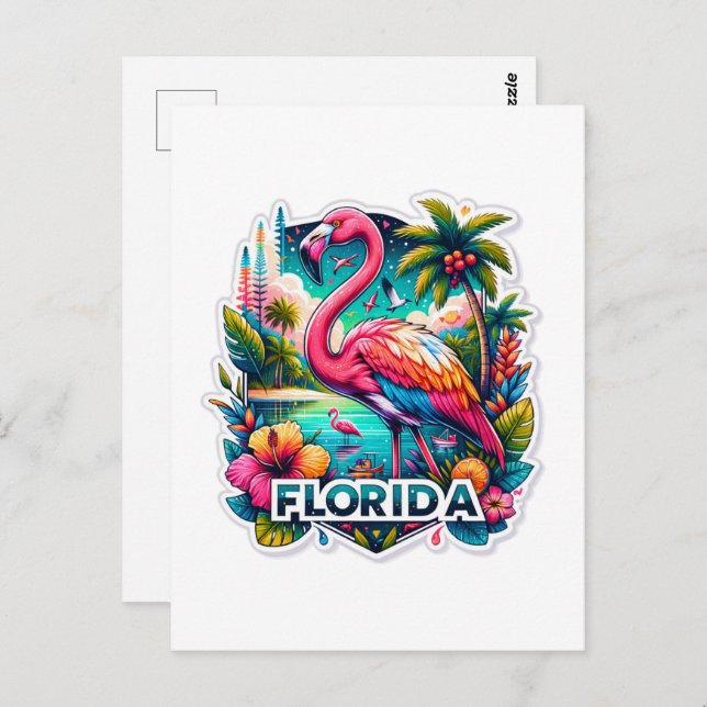 Floride, Flamant rose, Carte postale de poste (Devant / Derrière)