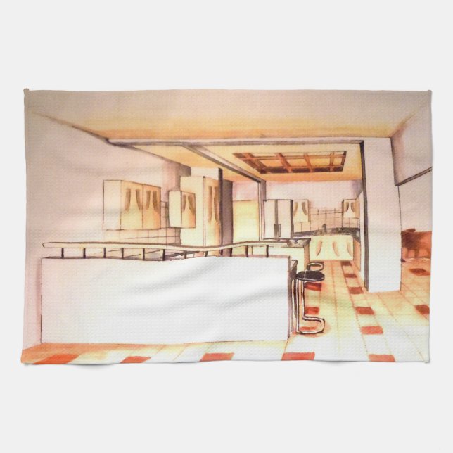 Floridian Modern Kitchen Rendered Perspective on A Kitchen Towel (Horizontal)