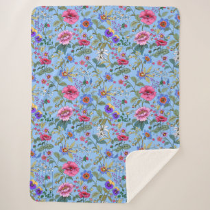 Floriography in Blue Sherpa Blanket