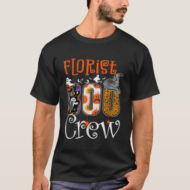 Florist Boo Crew Ghost Pumpkin Funny Halloween Spo T-Shirt (Front)