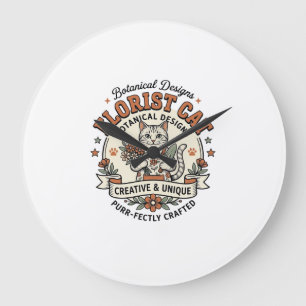 Florist Cat Florist Cat Vintage Vector Art Shirt D Large Clock