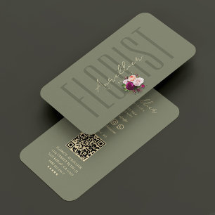Florist Flower Bouquet Shop Sage Green Modern Business Card