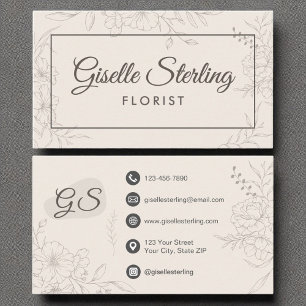 Florist Flowers Neutral Ivory Floral Elegant Business Card