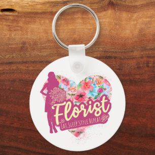 Florist Flowers With Heart Vintage Garden Design Keychain