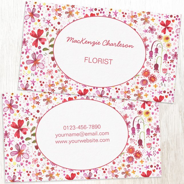 Florist Hand Painted Modern Watercolor Flower Business Card (Pretty hand painted watercolor floral personalized business card for florist or gardener)