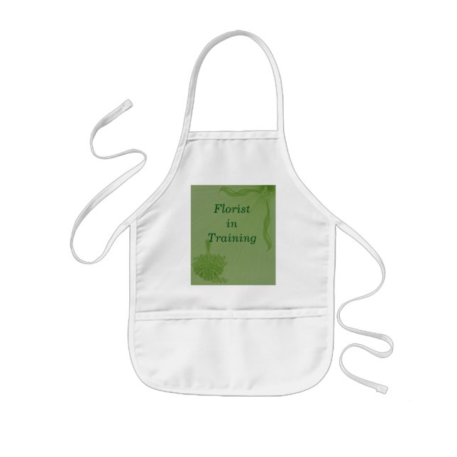 "Florist In Training" - Green Flower Basket Kids Apron (Front)