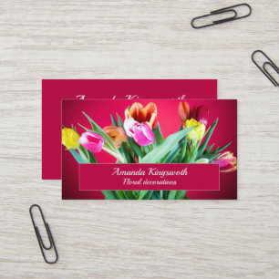 Florist red tulips business with customizable text business card