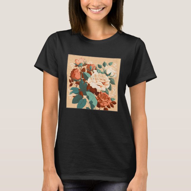 Florist Roses Pattern Illustration Flowers Leaf Wo T-Shirt (Front)