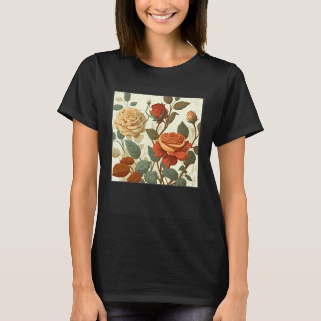 Florist Roses Pattern Illustration Flowers Leaf Wo T-Shirt (Front)