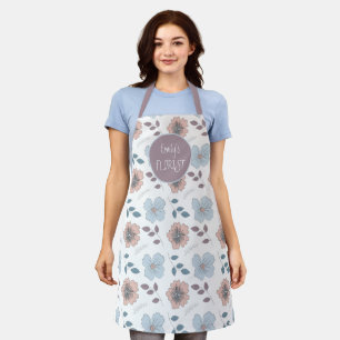 Florist Salmon Pink Dusty Blue Flower Leaf Pattern Apron